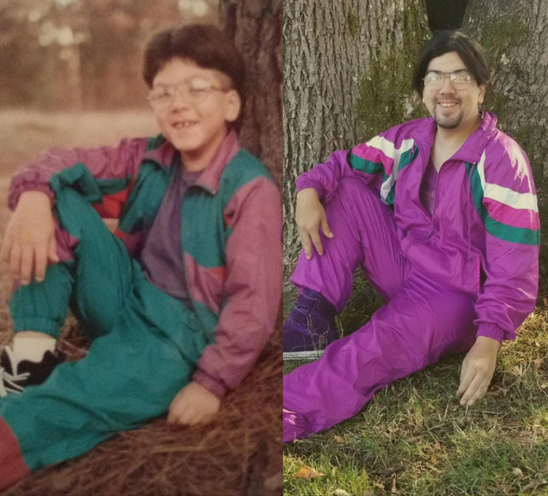 I found this tracksuit at Goodwill. Had to try and recreate this childhood photo circa 1993