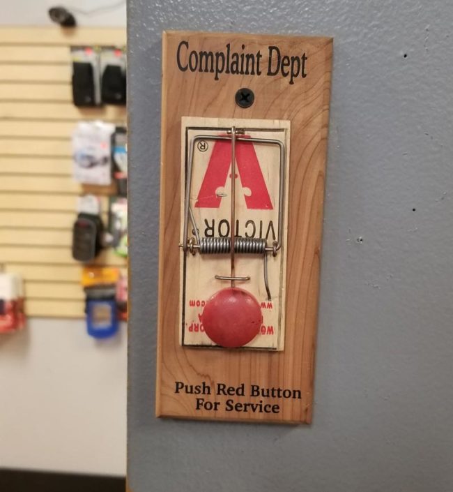 Push red button for service!