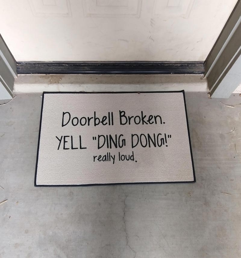 New door mat... Hoping the Amazon delivery people will follow the directions