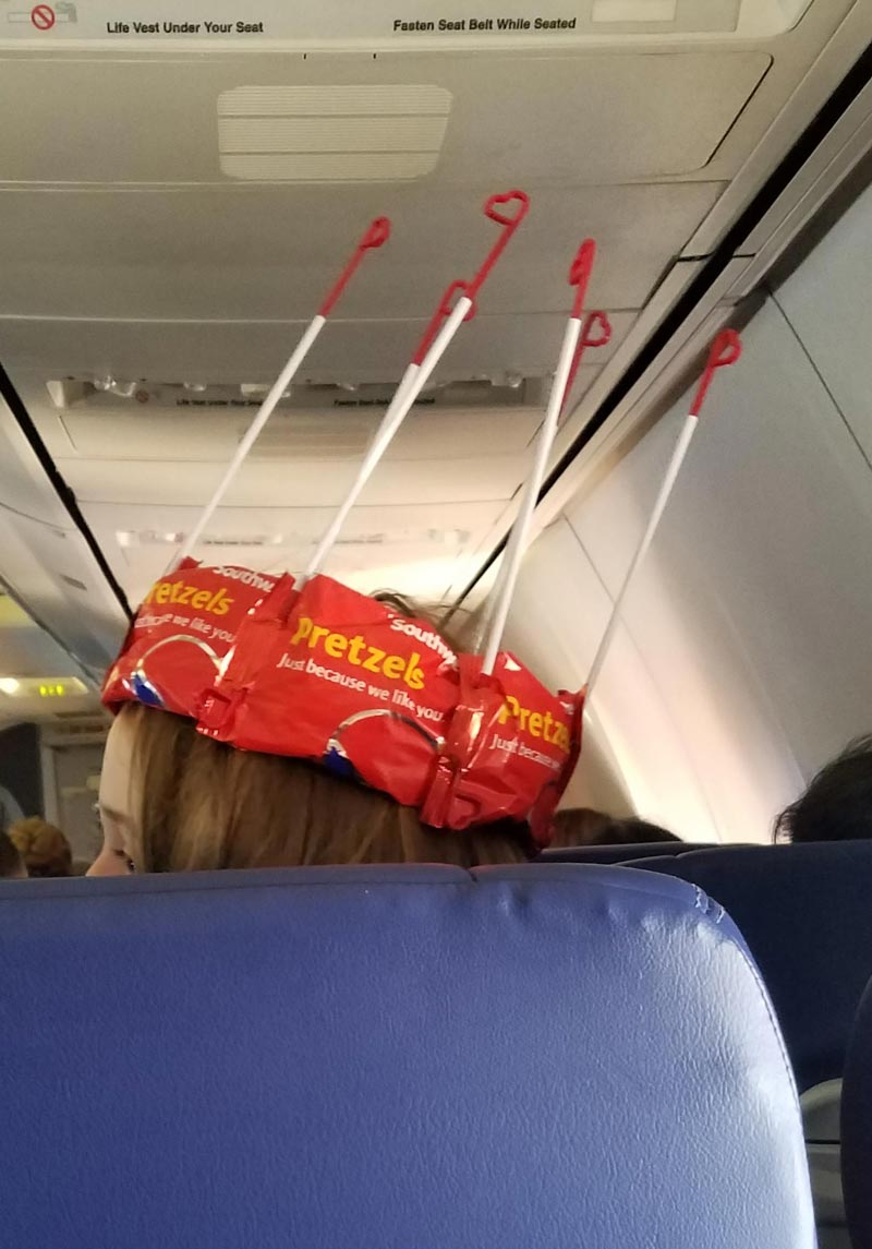 Flight attendant created this crown for a young girl's birthday on my flight yesterday