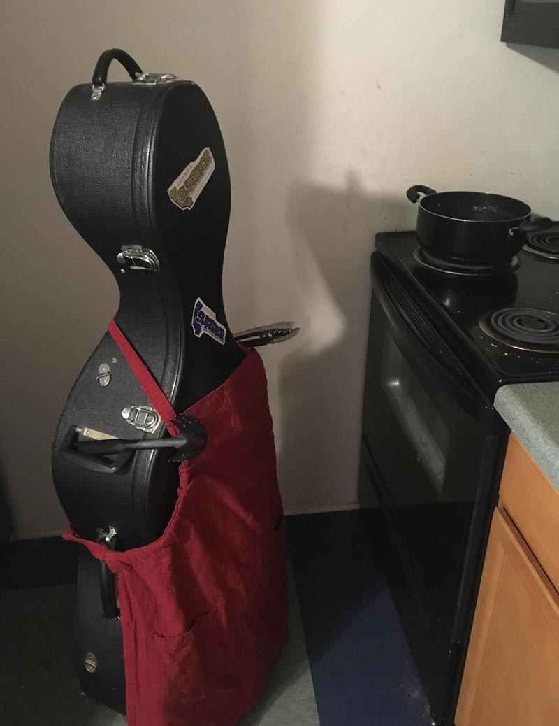My friend is storing his cello at my place. I occasionally send him updates on how it’s going