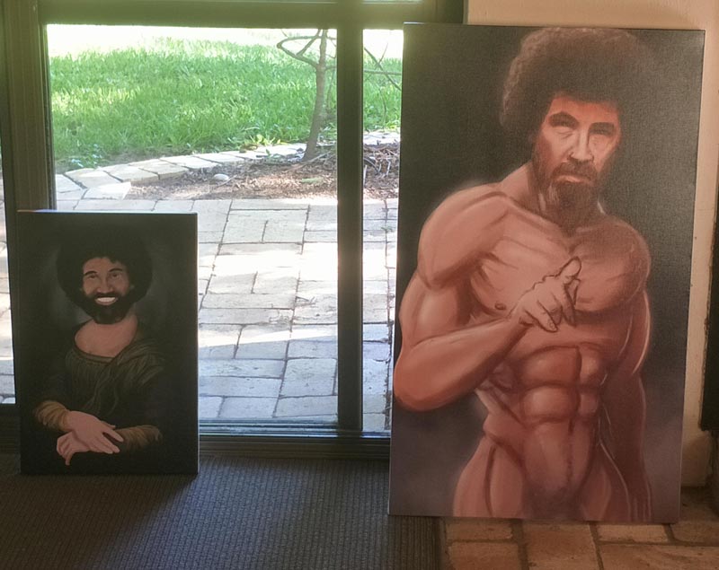 My sister and I painted each other Bob Ross for Christmas, turns out we have a similar sense of humor...