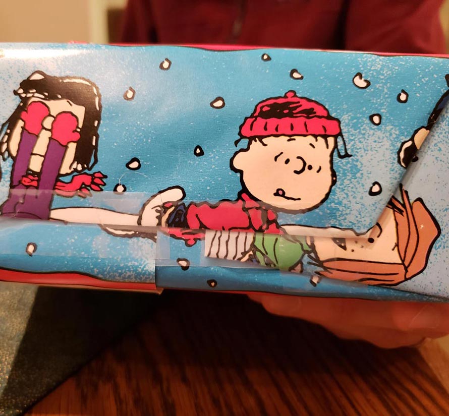 Gift I received... Wrapped in a such a way that it appears as if Linus and Patty are getting it on in front of Marcie