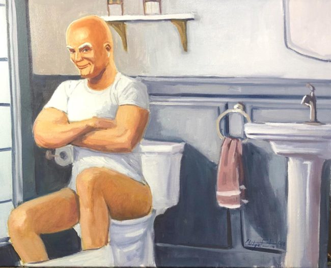 My latest client commissioned a painting of Mr. Clean taking a dump. (Oil on canvas)