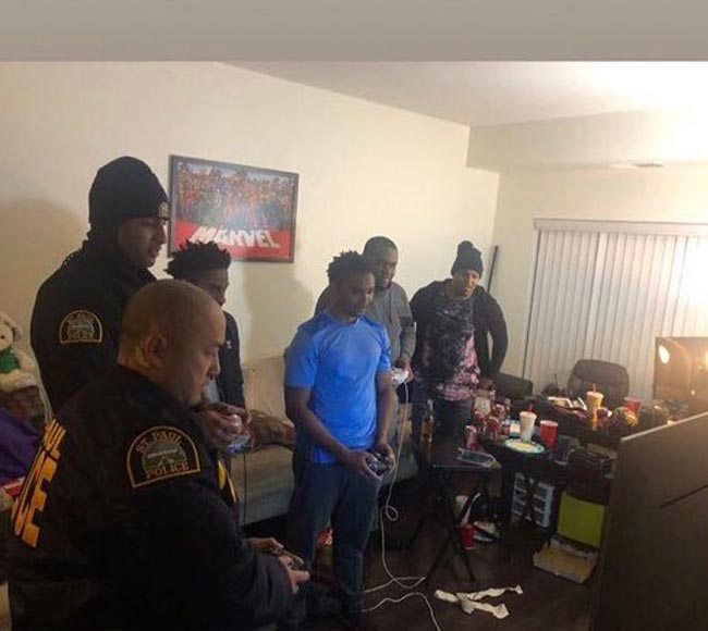 Minnesota's finest responding to a noise complaint ends in an epic Super Smash Brothers competition.