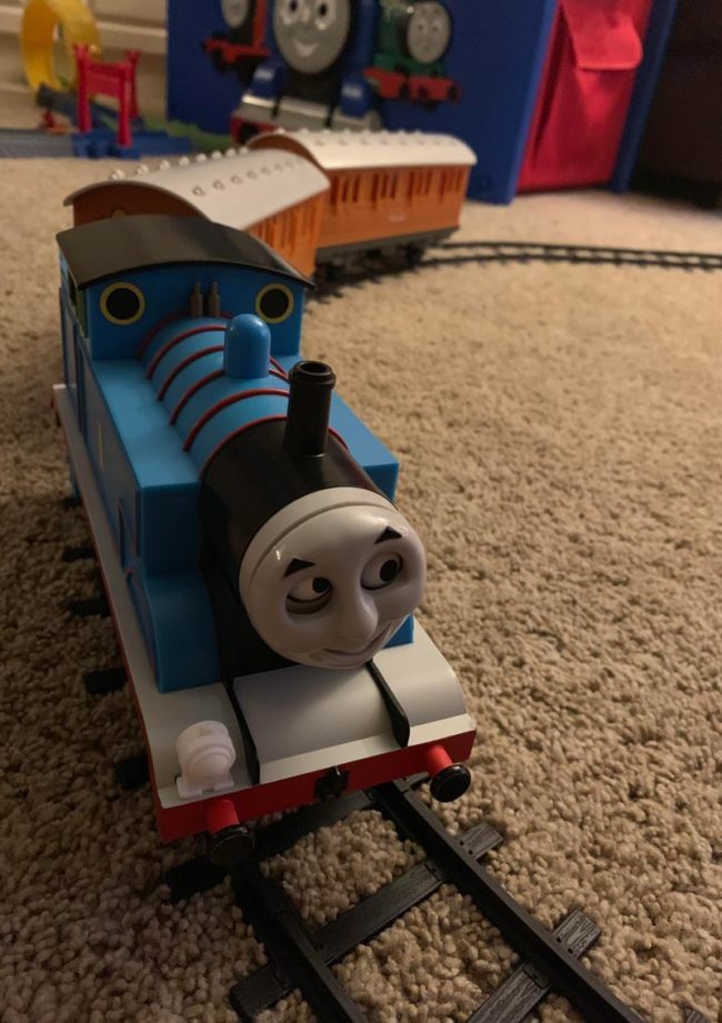 My son’s Thomas the Tank Engine toy looks like it killed another tank engine and is wearing its face...