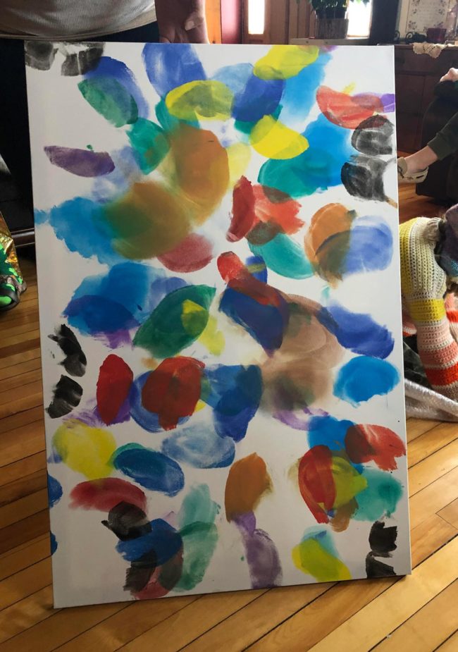 I asked for art for my new apartment this Christmas. May I present “butterflies”, a painting from my nieces made entirely with their butt cheeks. Lovely