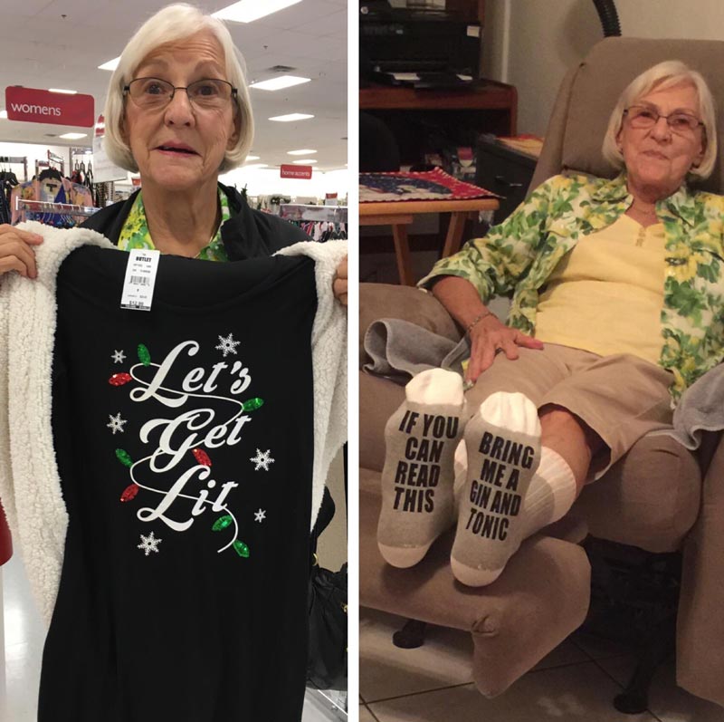 Turning 80 in April, she buys her own clothes