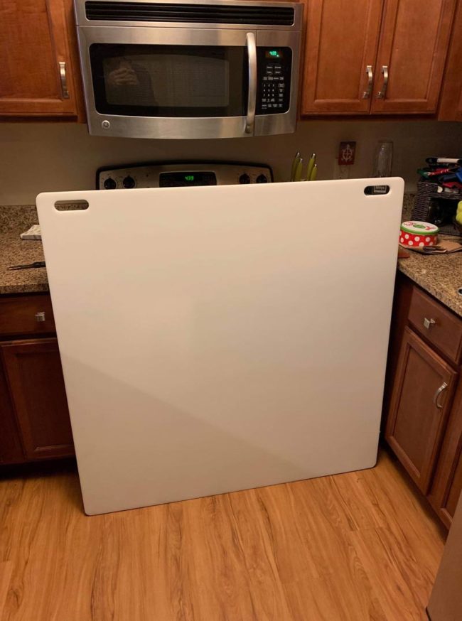 My girlfriend's dad sent us an xxxxl cutting board for our housewarming by mistake