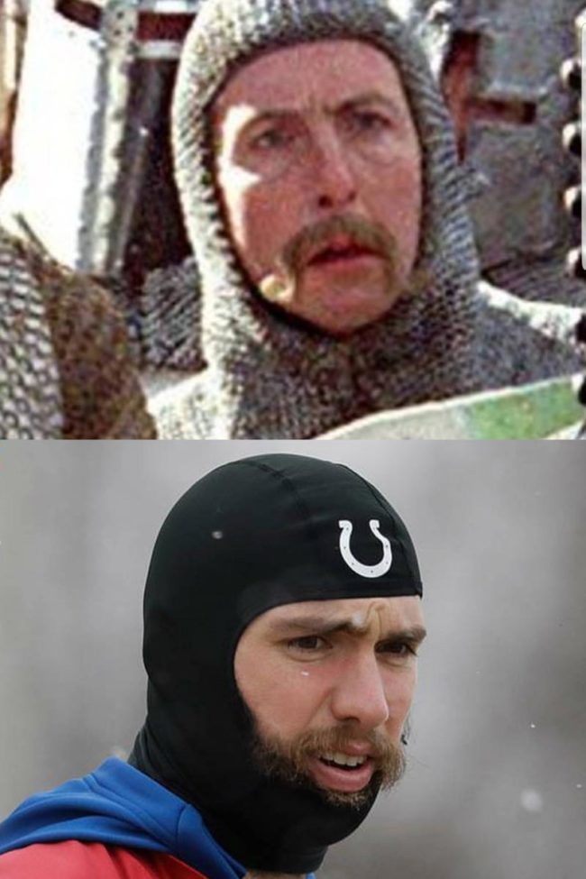 Andrew Luck looking like Sir Robin from Monty Python and the Holy Grail