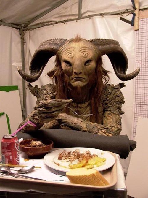 Doug Jones as the faun eating lunch on set of Pan's Labyrinth
