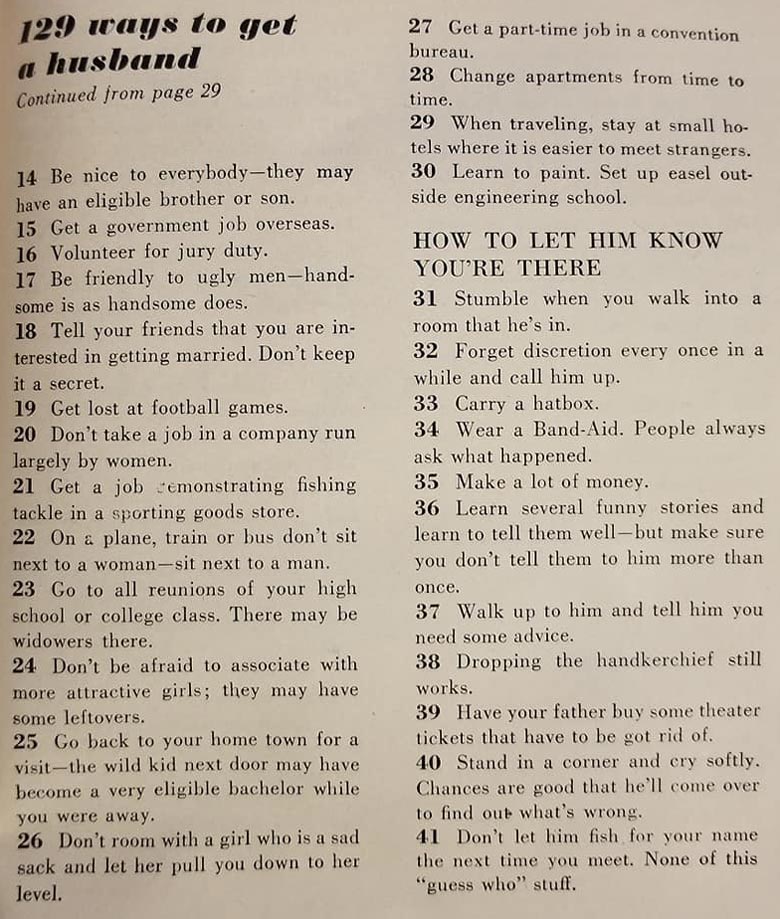 How to get a husband, 1938 edition. #40 will definitely get them