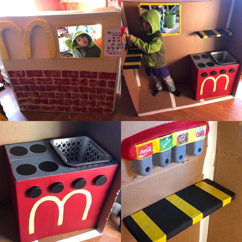 My girlfriend made a McDonald's Drive Thru out of boxes