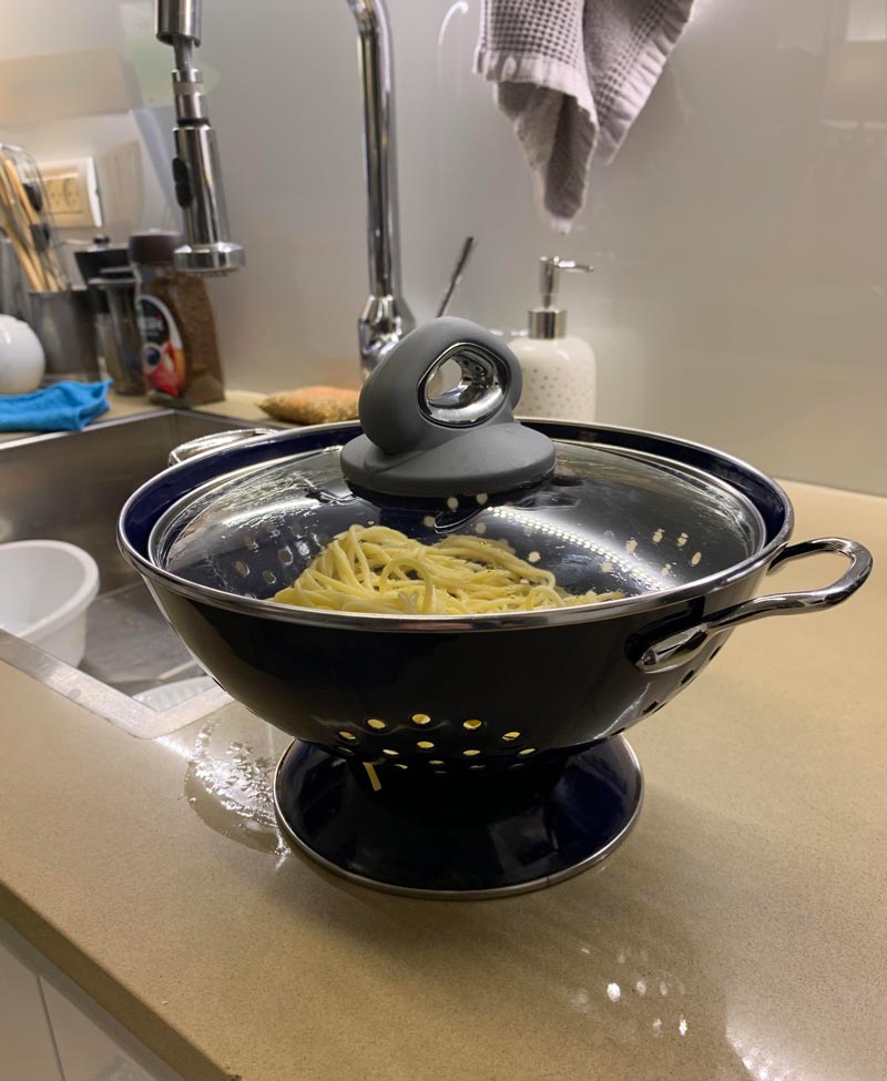 My girlfriend made pasta last night and wanted to keep it warm for me..