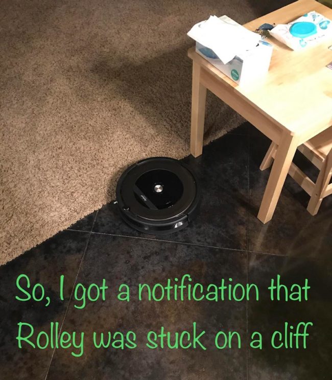 My Roomba thought it was falling off a cliff, so it quivered here in fear until his battery died