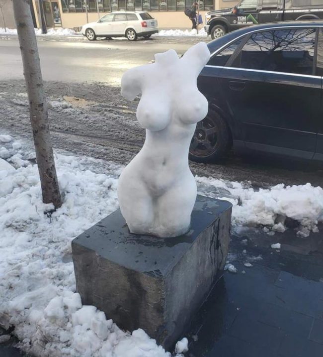 Snow sculpture someone made in my hometown