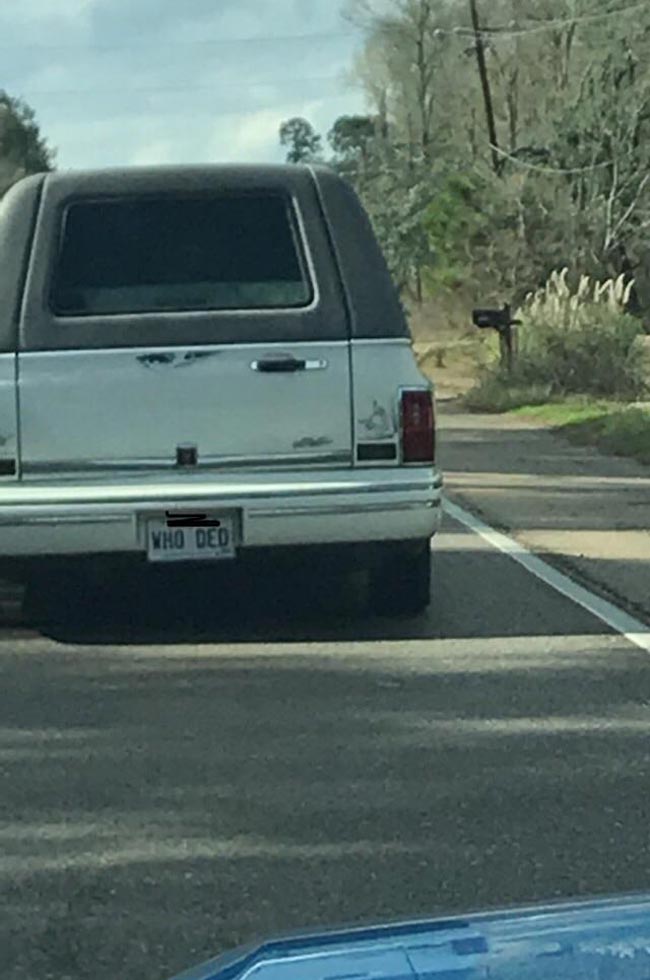 The license plate on this hearse