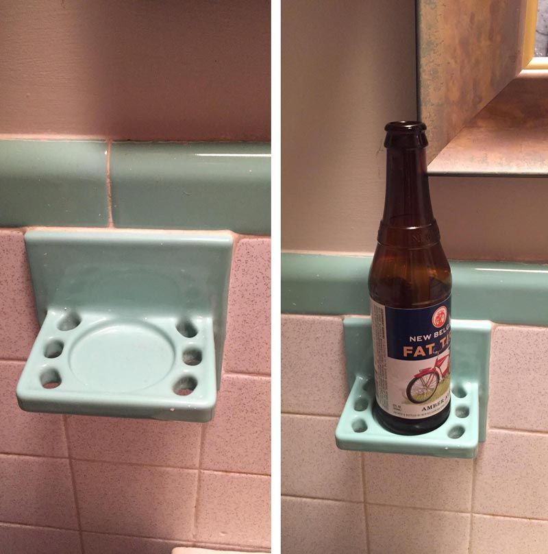 The bathroom at my wife’s grandparent’s house comes with a beer holder