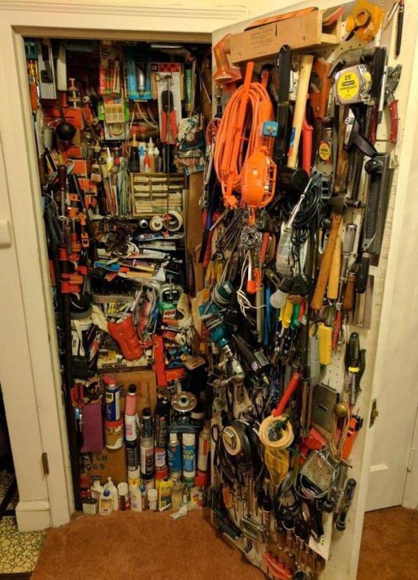 Wife: You only get one closet for your tools. Husband: Hold my utility belt