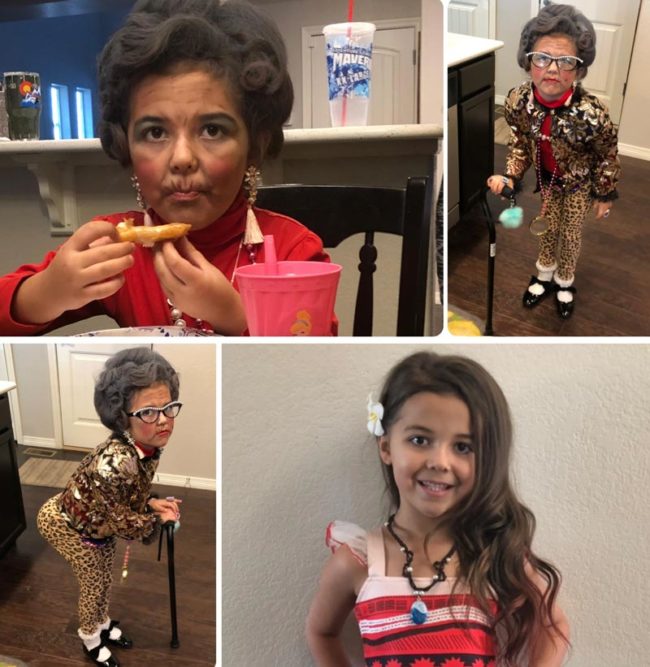 My kid wanted to be 100 years old for her 100th day of kindergarten (last photo is her looking 6)