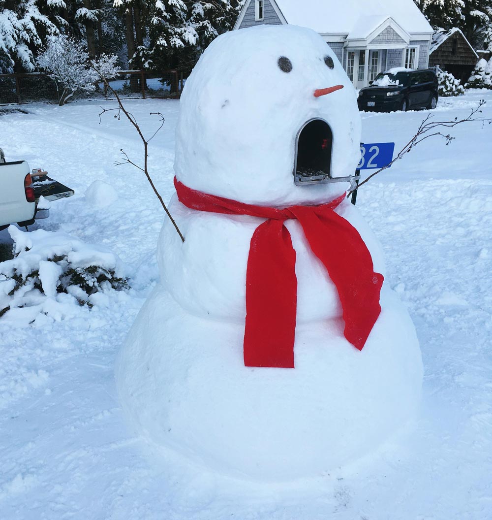 Mailbox snowman my wife made while I was at work
