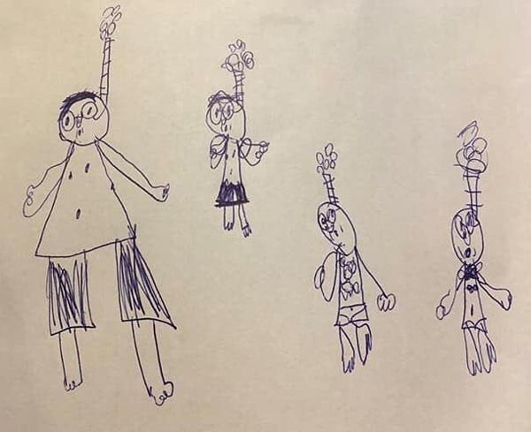 This picture someone's kid drew of their family "snorkeling"