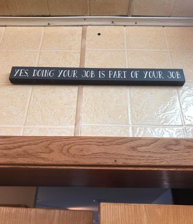 New sign above the kitchen doorway at my restaurant