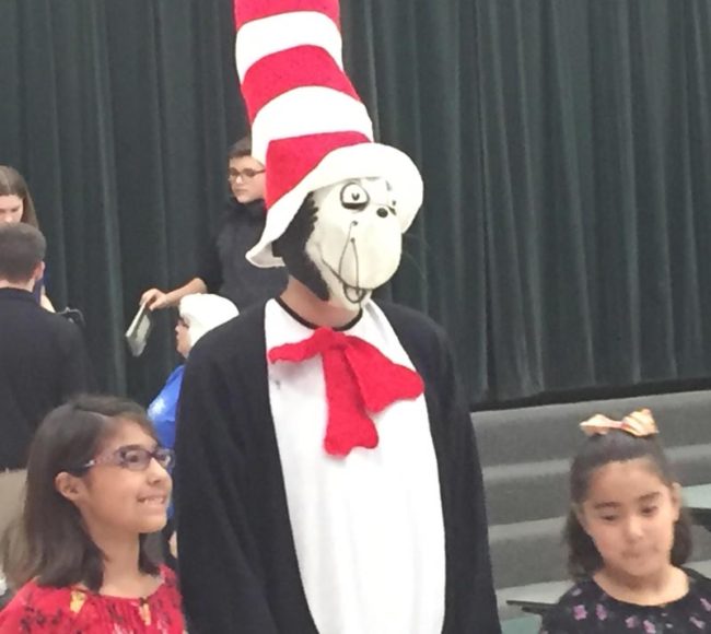 This was the cat in the hat costume they had at my schools literacy night, the children were screaming