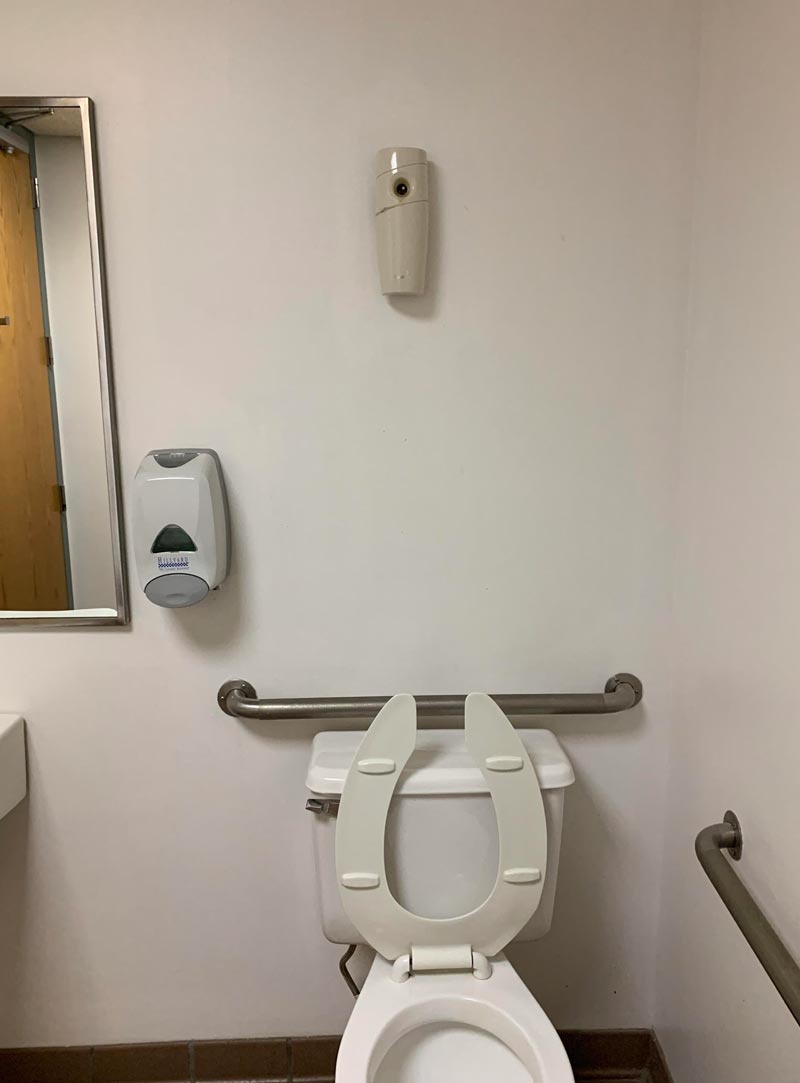 My doctors office has a timed air freshener that sprays directly in your face as you pee