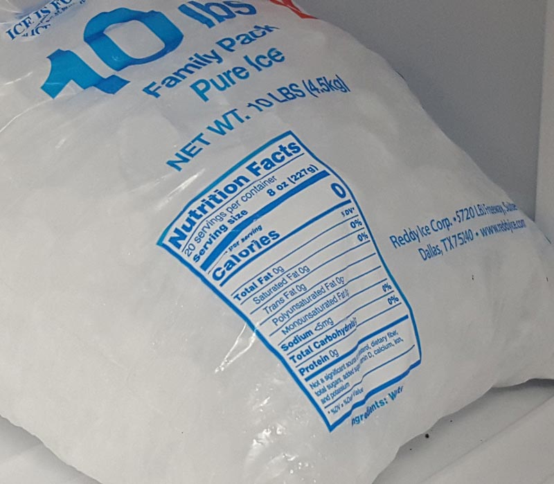 If you're ever feeling useless, remember that bags of ice have nutrition information