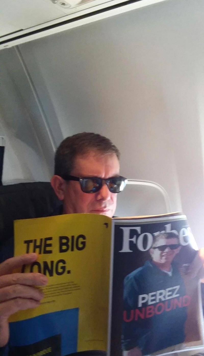 My high school gov teacher put himself on a cover of Forbes and read it on a plane, while he sat in first class for the first time in his life