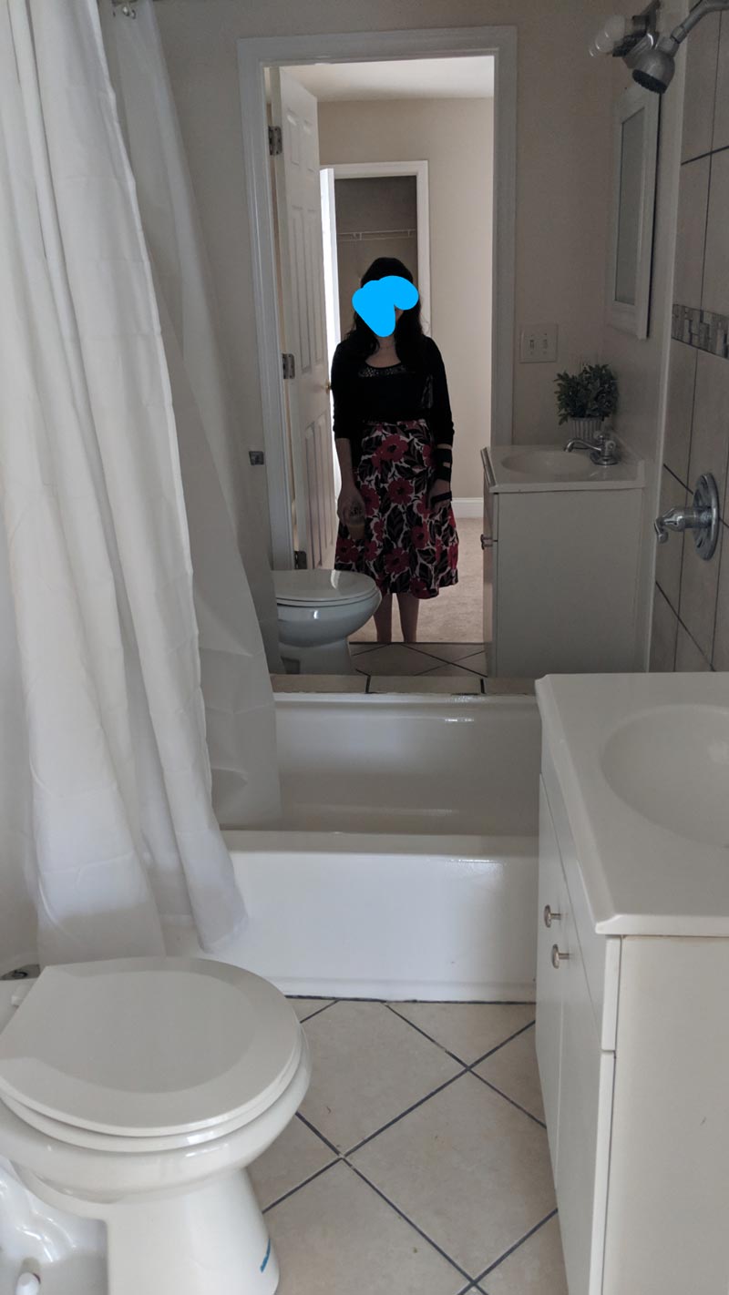 We were looking at houses in Baltimore this weekend and came across this gem. There is no mirror in the middle, it's a completely symmetrical bathroom, 2 people can use the toilet at the same time