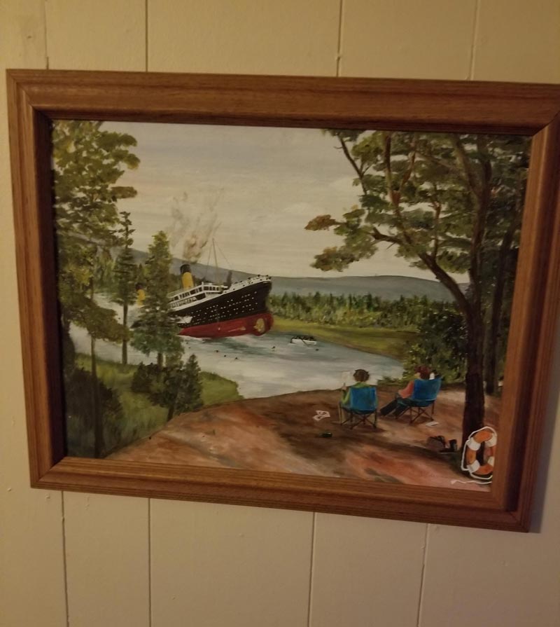 My sister likes to take Thrift store paintings and add more to them. This one is one of my favorites