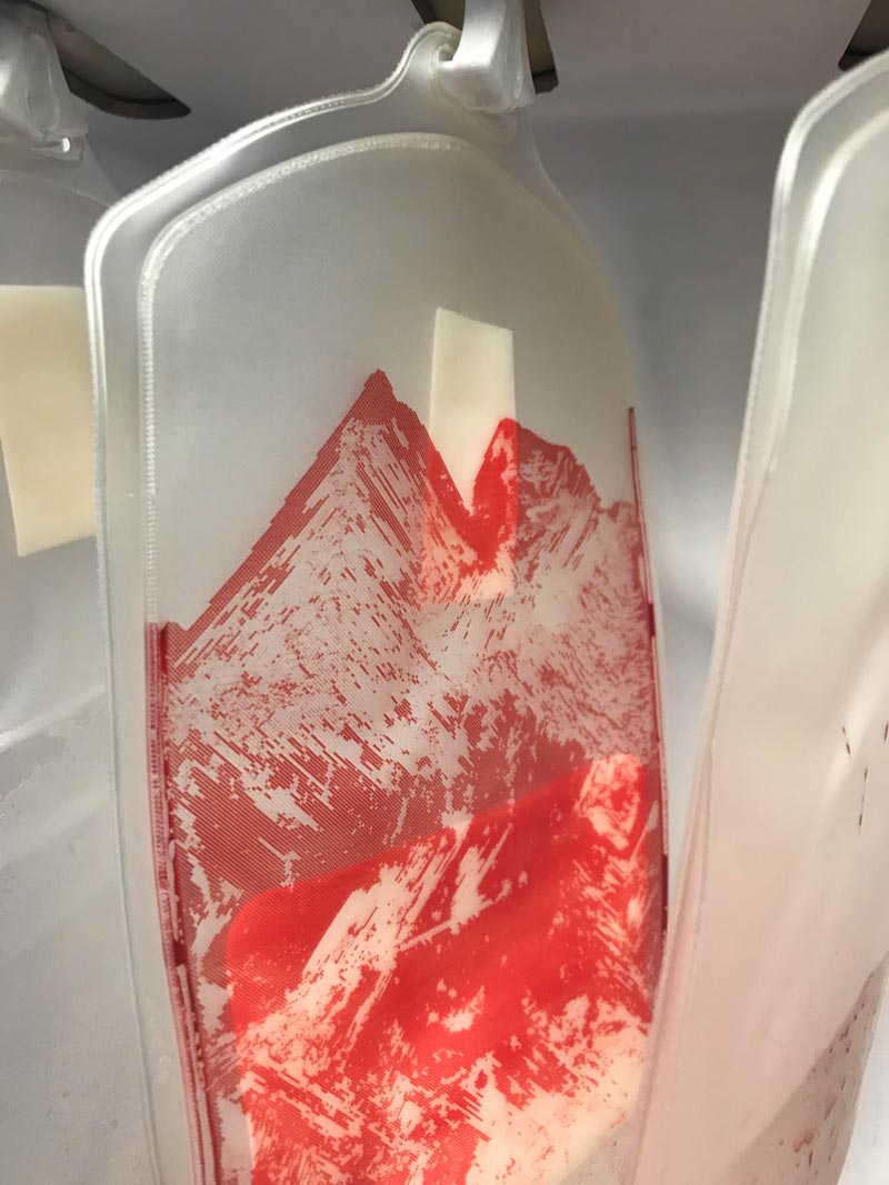 This empty bag of blood at the hospital looks like a snowy mountain scene