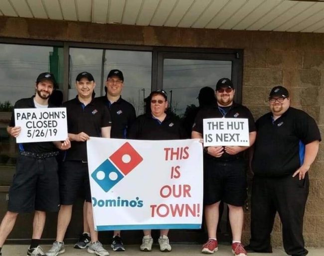 Domino's flexing on our Papa John's & Pizza Hut in my home town