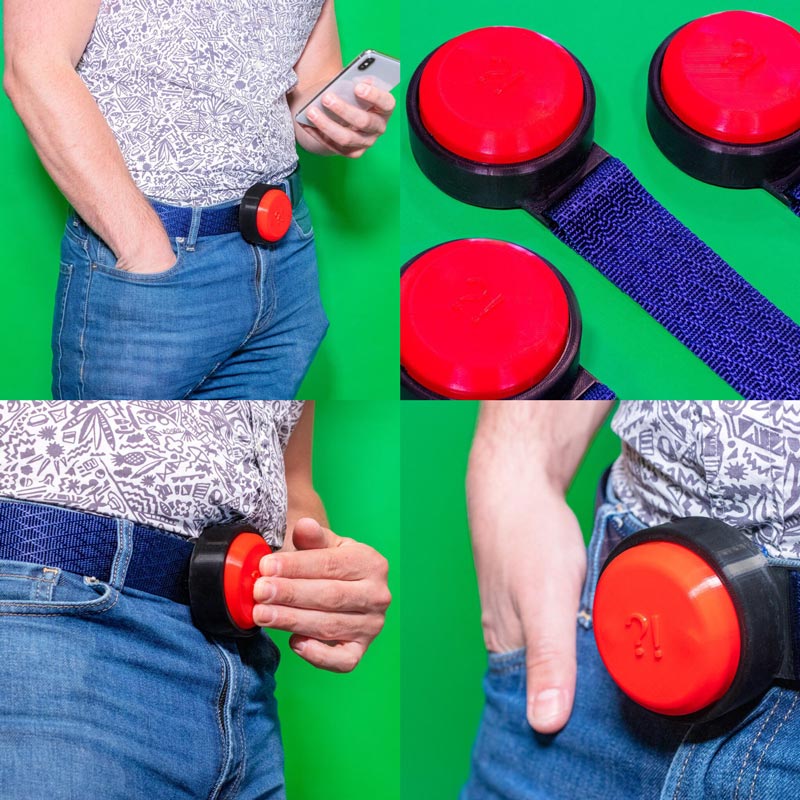 My latest fake invention is the FrustrationButton, your own belt buckle horn for slow walkers