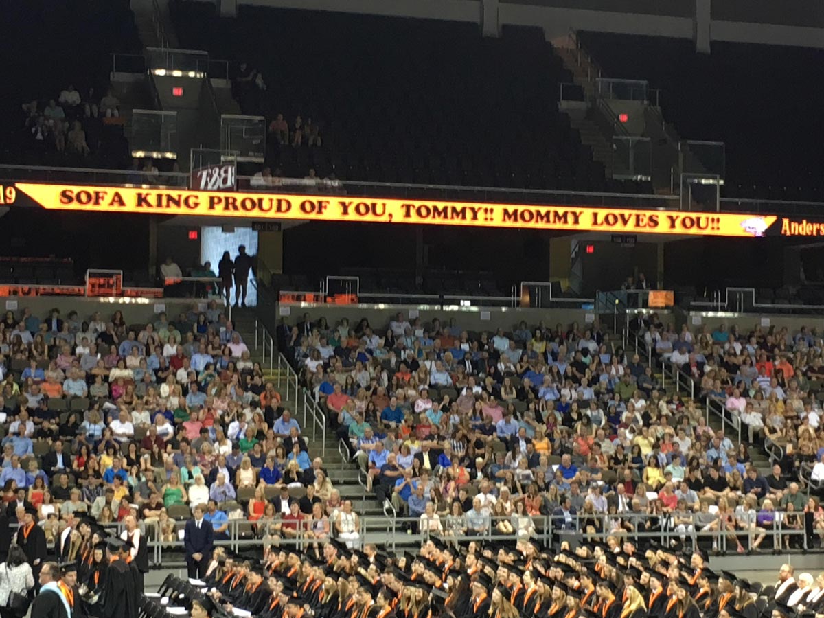 High school graduation allowed parents to send personalized messages on the ticker in the arena. This rotated through every 8 minutes