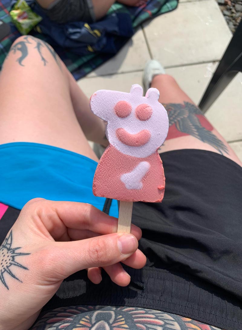 My Peppa Pig ice cream looks happy to see me