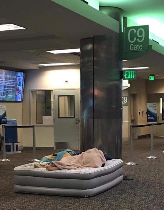 When someone takes "Sleeping at the airport" to a whole new level