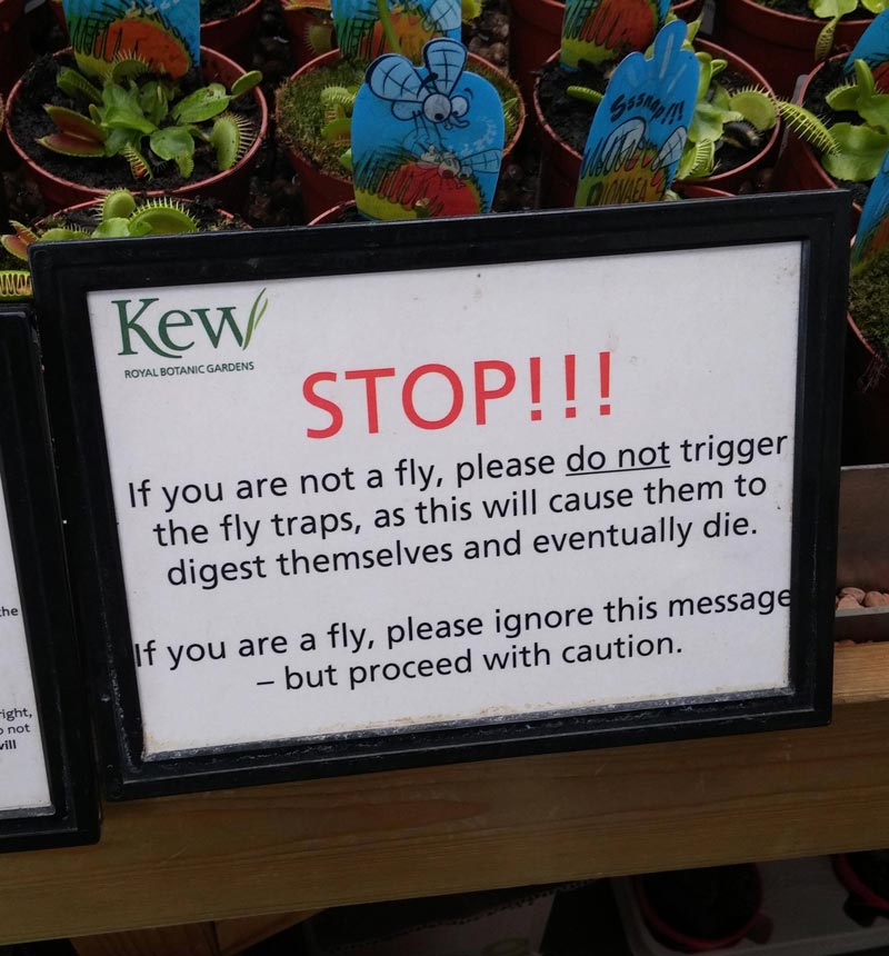 This sign in front of the Venus Flytraps