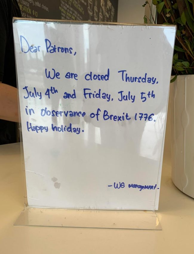 July 4th notice for the cafe at my workplace