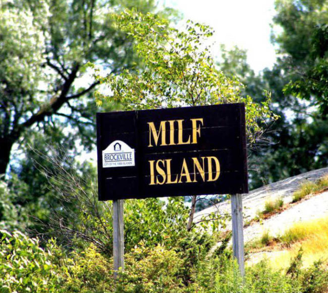 This “Mile Island” sign has been vandalized