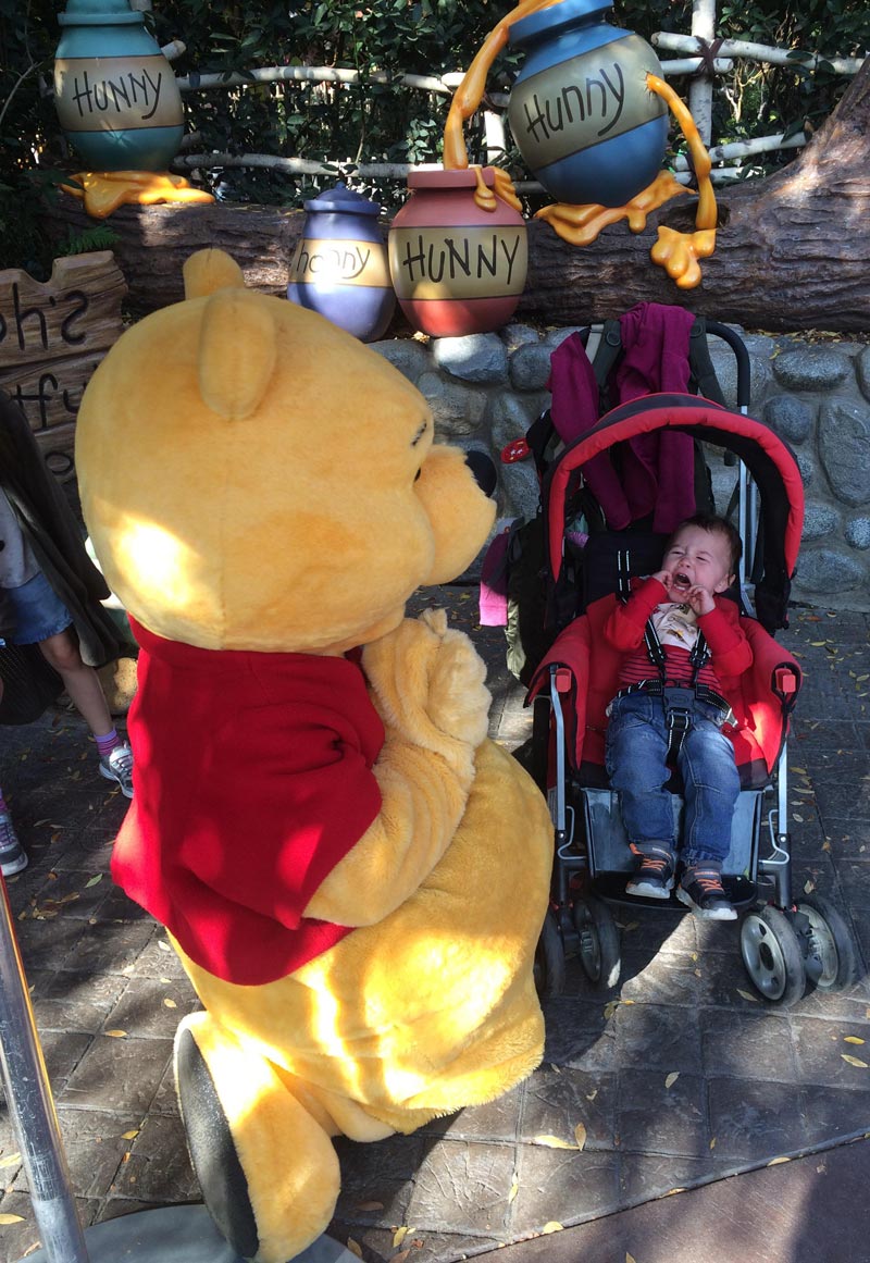 My little one's reaction to Pooh at Disneyland. Sheer terror