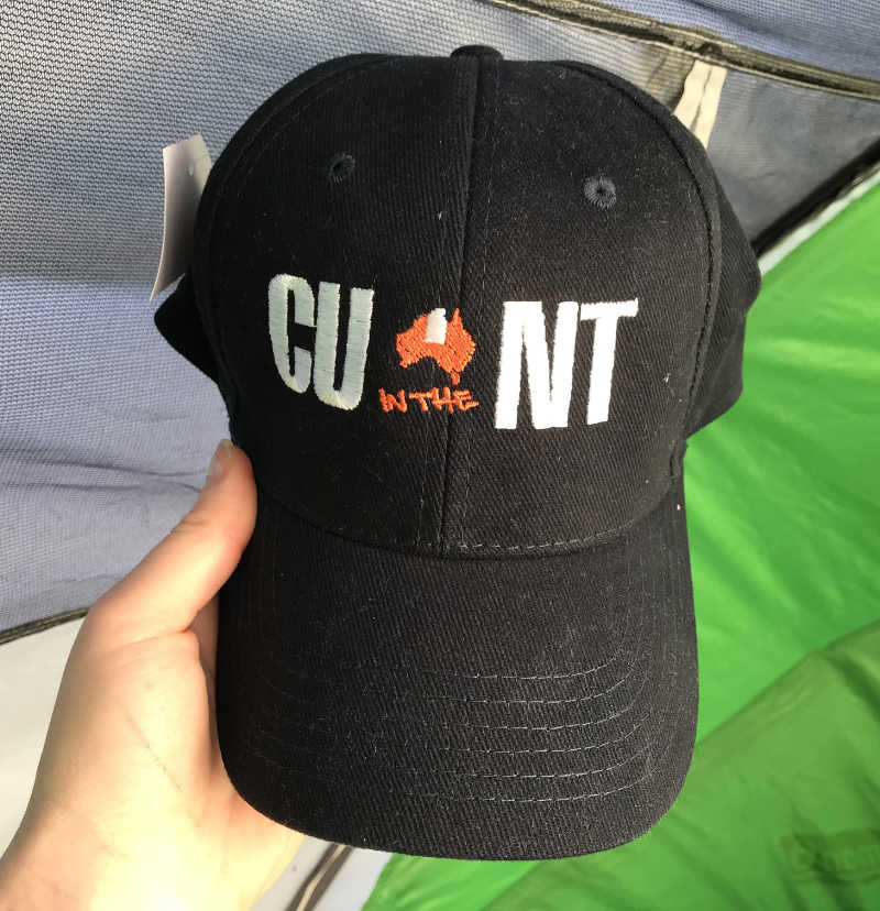Visiting Uluru. Got this souvenir hat for my friend. “See You in the Northern Territory” mate!