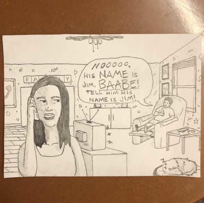 I work at a call center. Sometimes I like to try and draw my customers. Nothing better than the correcting background spouse