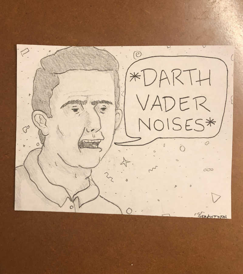 I work at a call center. Sometimes I like to draw what my callers might look like. Here’s Doug the mouth breather from today
