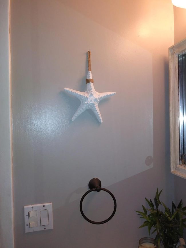 The sea-themed bathroom now has a starfish who has hung himself