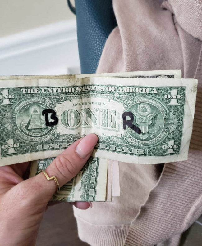 Received this in my change today... the word 'boner' hasn't made me laugh this hard in a long time. Thank you, you vandalizing stranger