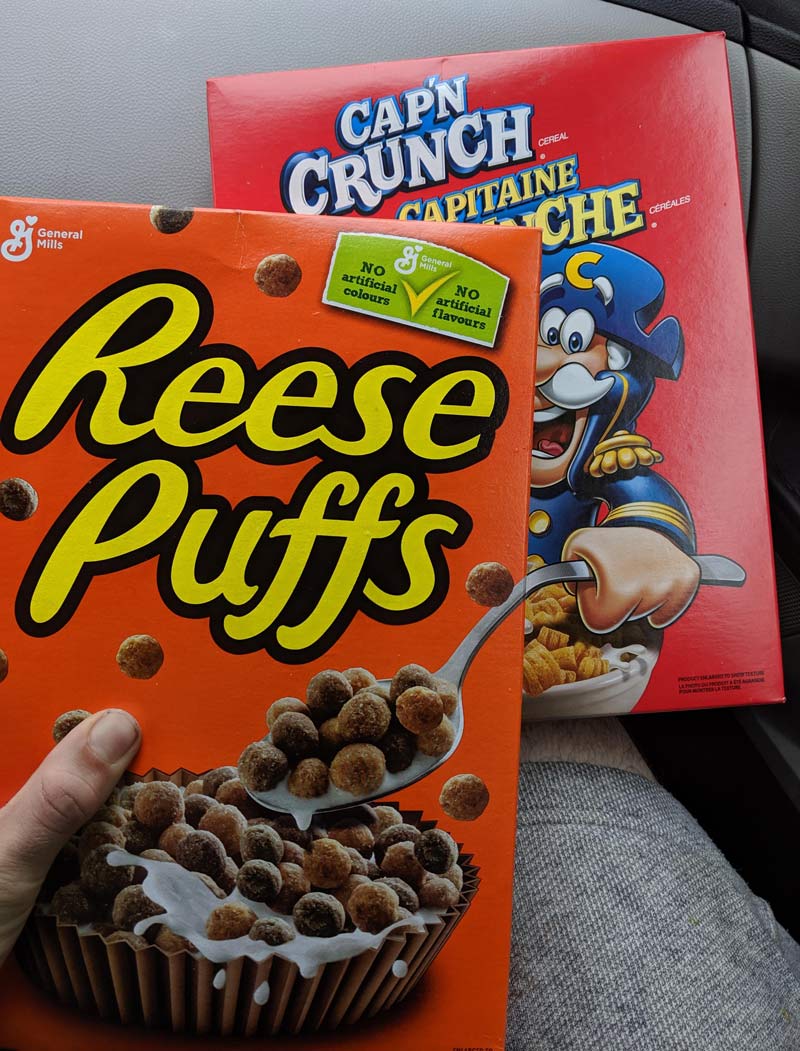 Lined up two cereal boxes to make Captain Crunch look like a thief