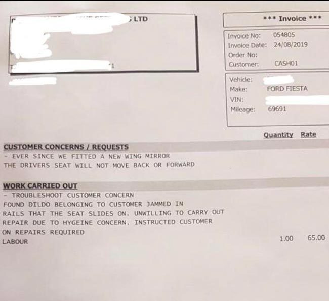 An invoice a friend sent me from his cousins workshop